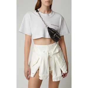 Alexander Wang Sleeve Tie Shorts Denim Skirt Carpenter, White, Size 27